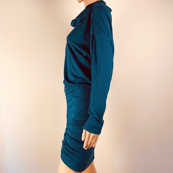 NEW FREE PEOPLE DARK TEAL COWL NECK MINI DRESS - Picture 6 of 9